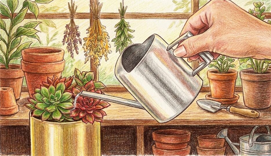 じょうろ：多肉植物の水やりは細口がベスト