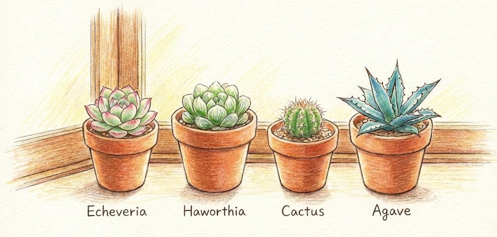 多肉植物のエケベリア、ハオルチア、サボテン、アガベの子株