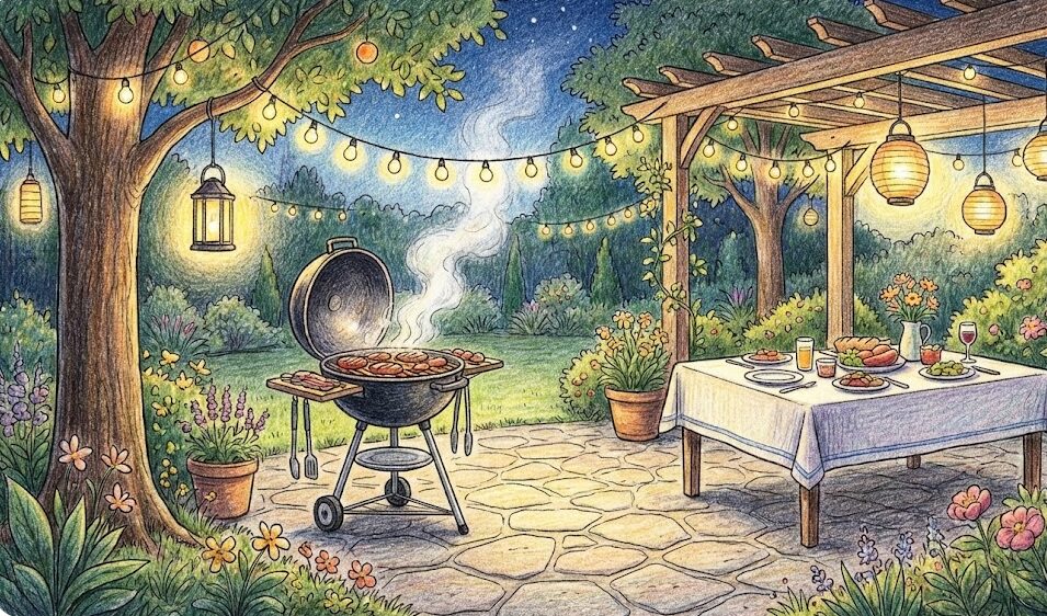 庭でバーベキューする際の照明選びと機能のポイント