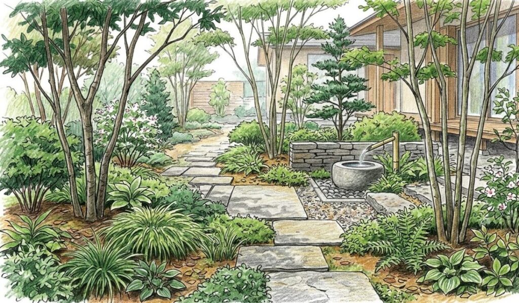 雑木の庭の下草を活用した雑草対策と管理