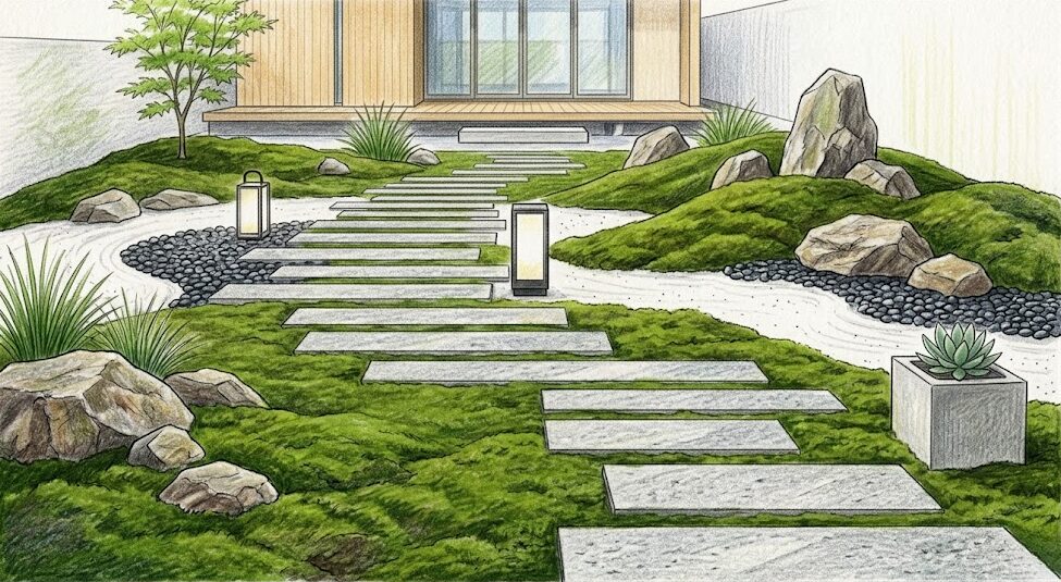 おしゃれな庭の苔のデザイン