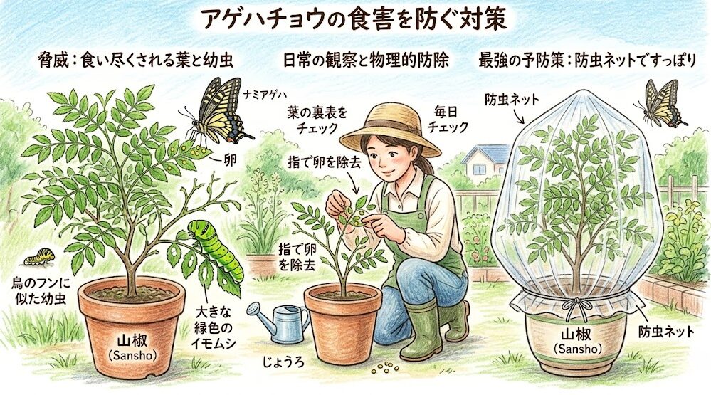 プランターで山椒を育てる：アゲハチョウの食害を防ぐ対策