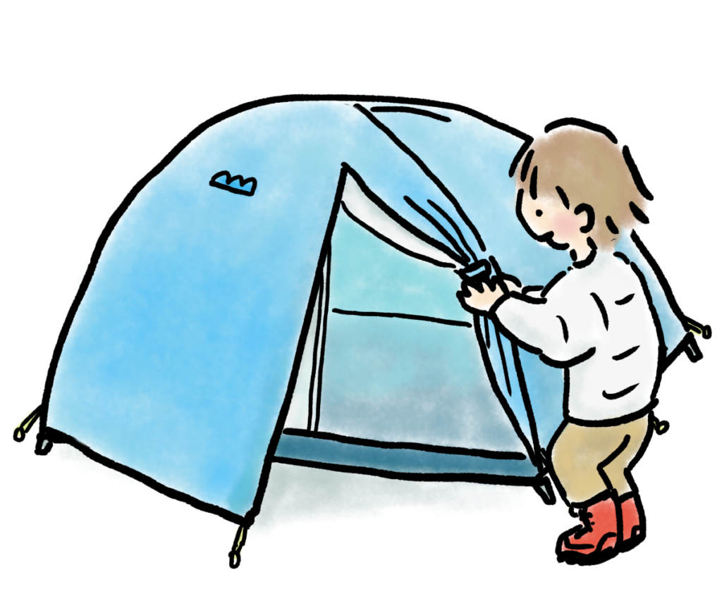 庭でのキャンプ：初心者がテント設営を見られる焦り