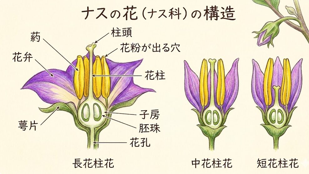 家庭菜園のナスは種が多い：花の形で分かる肥料と水不足のサイン