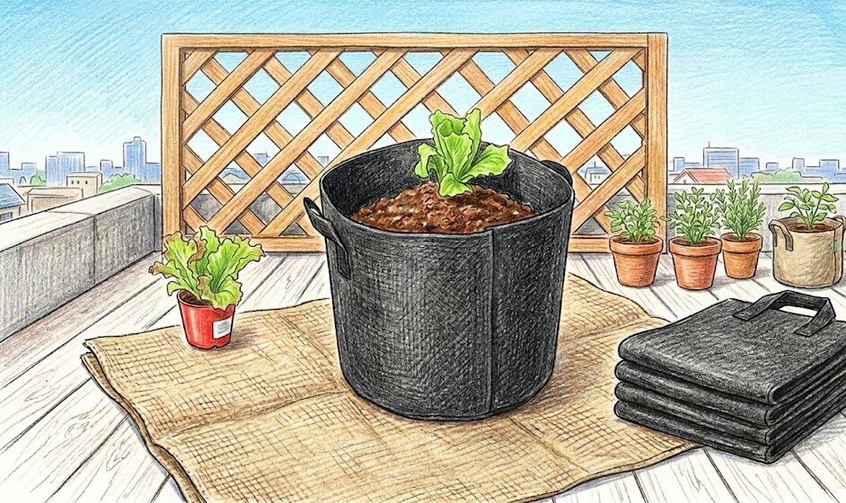 狭いベランダでの家庭菜園：軽くて通気性の良い不織布プランター
