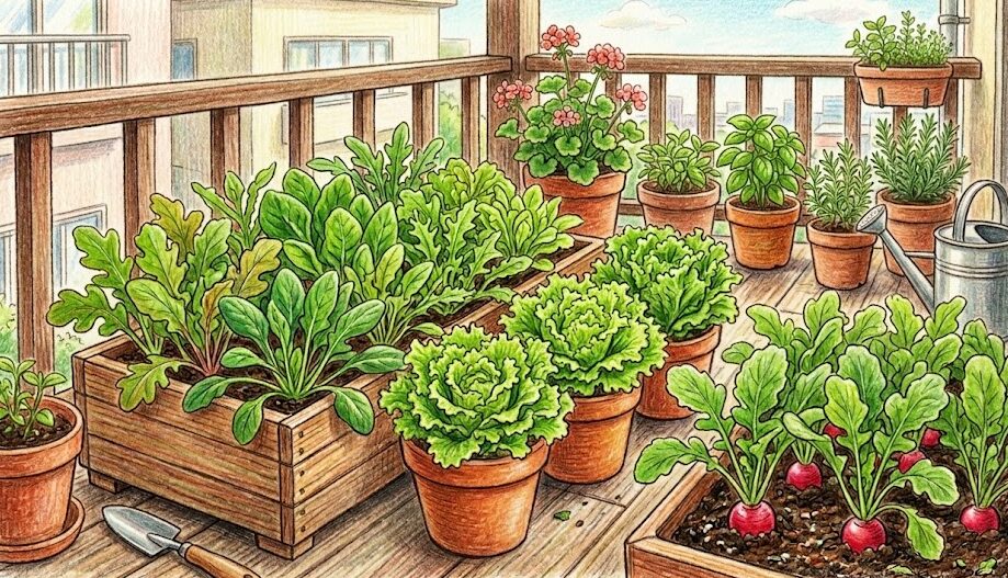 狭いベランダでの家庭菜園：初心者におすすめの成長が早い葉物野菜