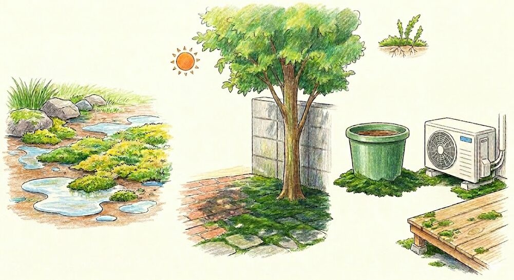 庭に苔が生えやすい場所の特徴