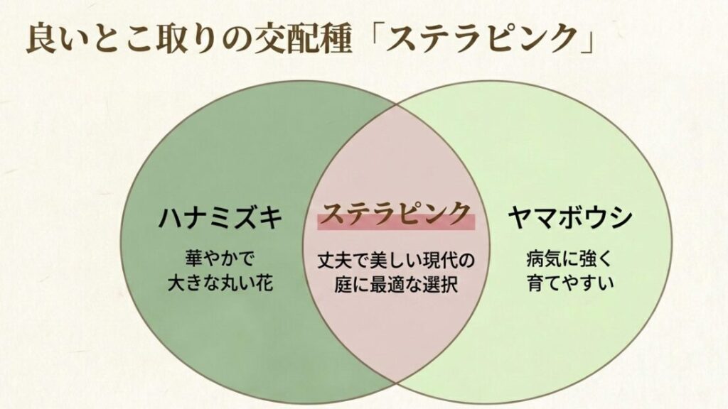 ハナミズキの華やかさとヤマボウシの丈夫さを兼ね備えた交配種ステラピンクの特徴